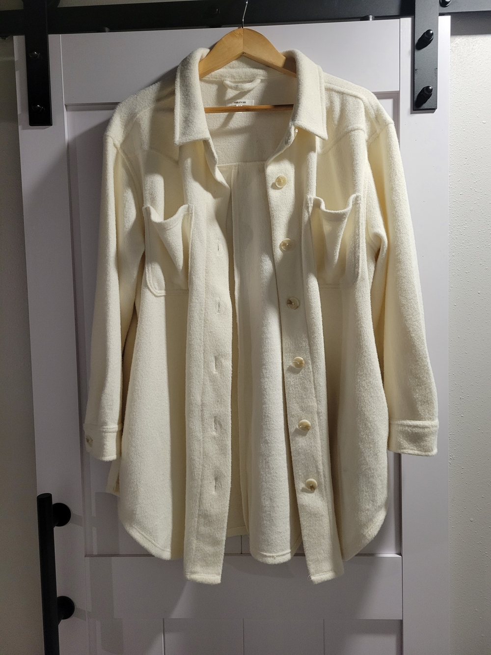 Maurices Cream Oversized Button-Front Shacket